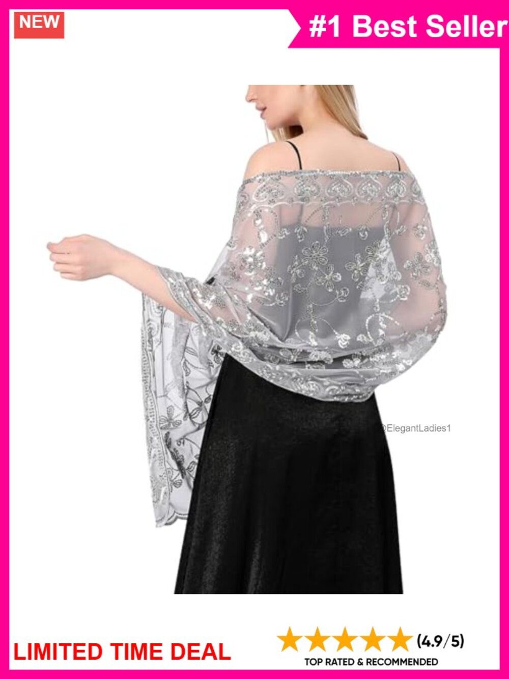 Sequin Floral Sheer Mesh Shawl Wrap for Evening Dresses Bridal Party